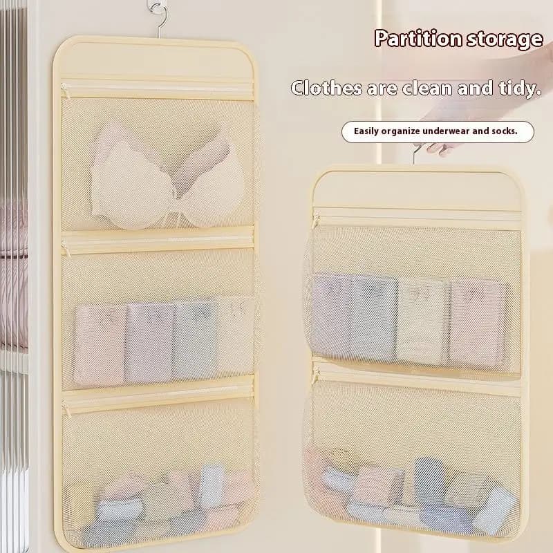 Borsa portaoggetti in rete con gancio, multistrato, tasche traspiranti, organizer per lingerie, vestiti e calzini da camera da letto e armadio