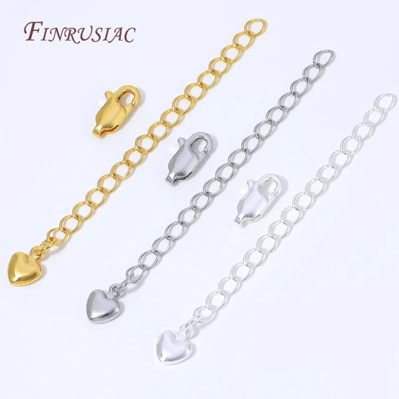 18K Gold Silver Plated Extension Chain with Heart Charm&Lobster Clasp,Adjustable Necklace Bracelet Extender,DIY Jewelry Findings