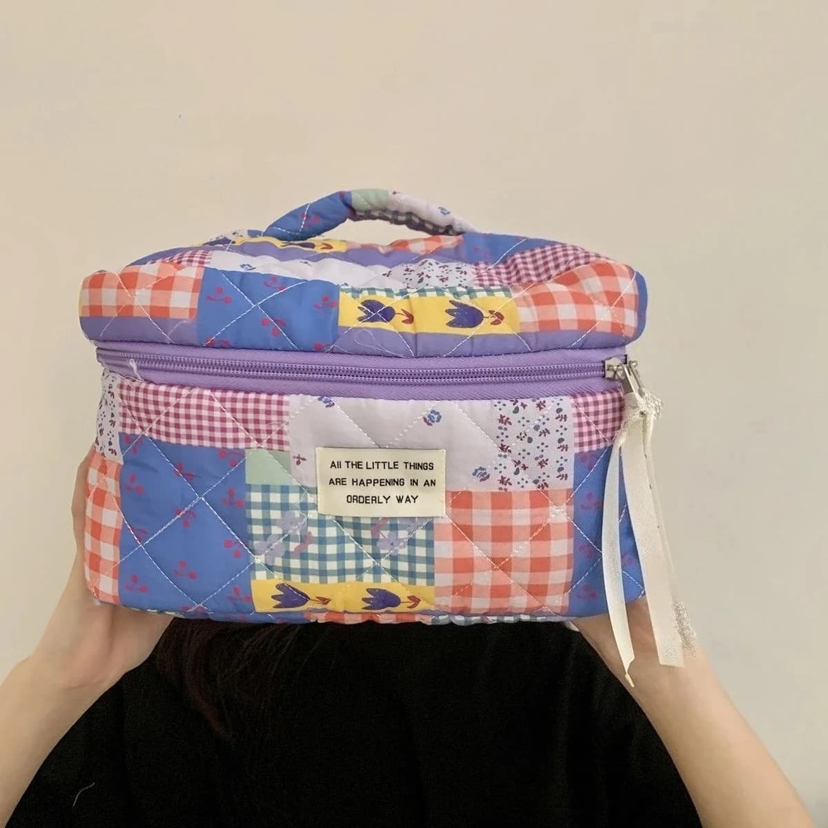 Retro Flower Women's Cosmetic Bags Large Capacity Female Travel Portable Storage Bag Floral Plaid Girls Makeup Case Handbags