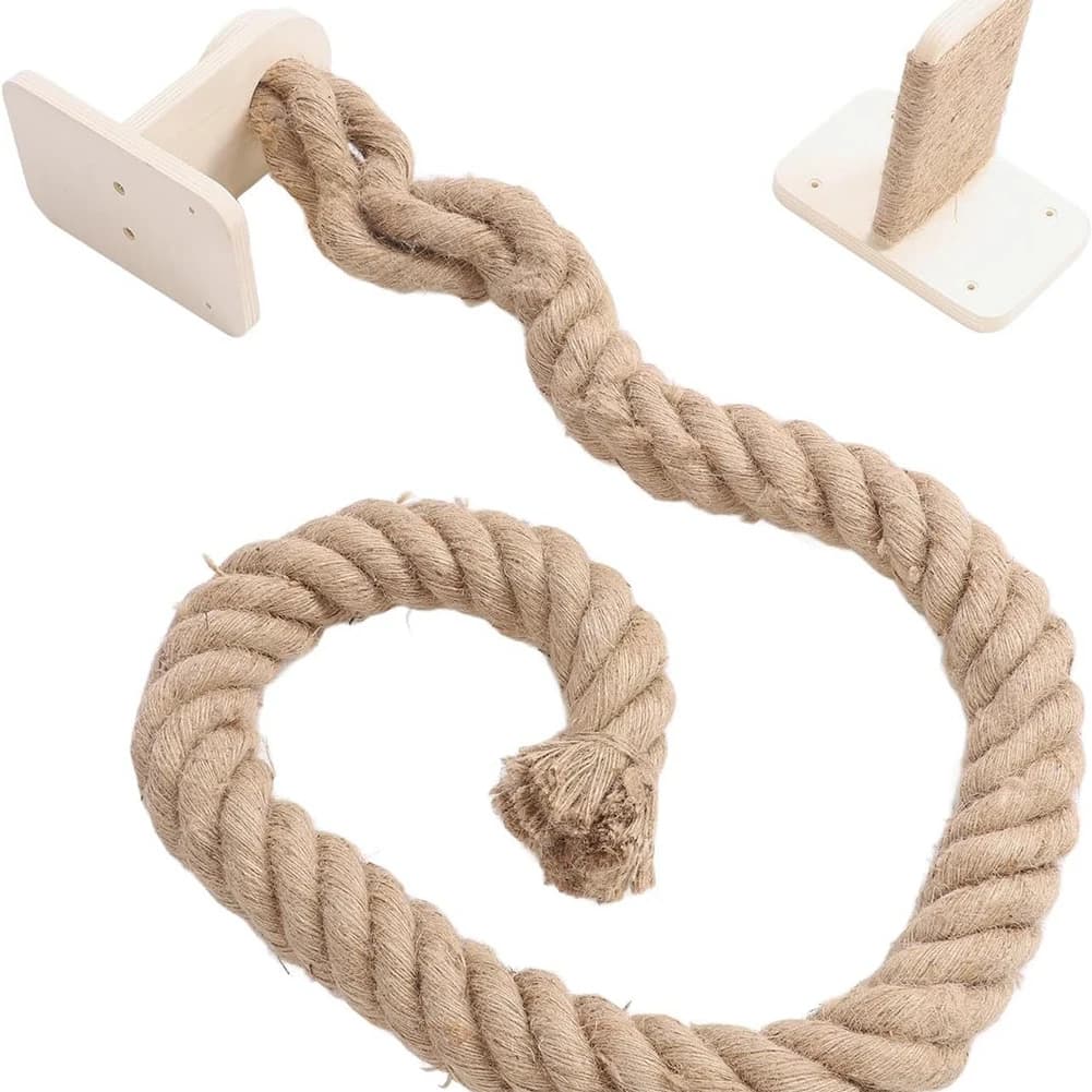 Corda per Arrampicata per Gatti con Piattaforma in Legno, Corda in Sisal Rinforzata Riutilizzabile da Parete per Mobili per Gatti, Tiragraffi e Attrezzature da Gioco