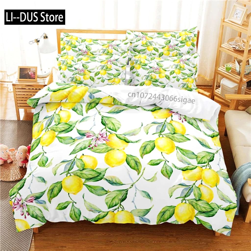 Set biancheria da letto con foglie fresche Set copripiumino Biancheria da letto 3D Stampa digitale Set biancheria da letto queen size Design alla moda