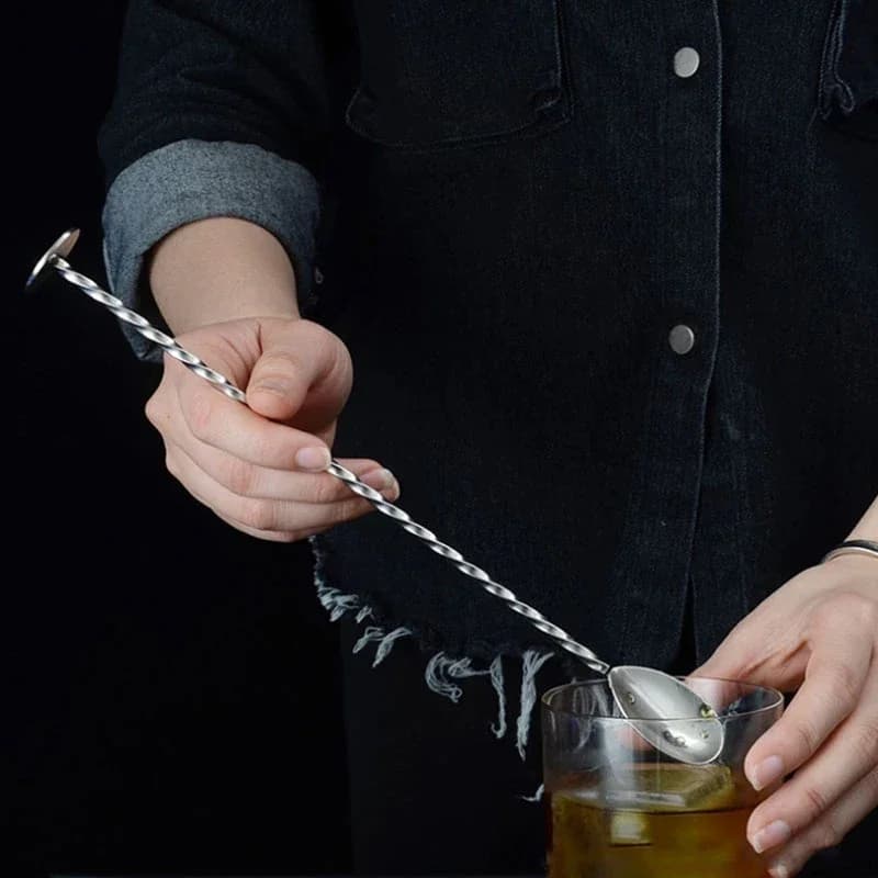 Cucchiaio da miscelazione in acciaio inossidabile Manico lungo Cucchiaio da agitazione Agitatori per bevande Cucchiai da cocktail Modello a spirale Bar Cocktail Shaker Cucchiaio