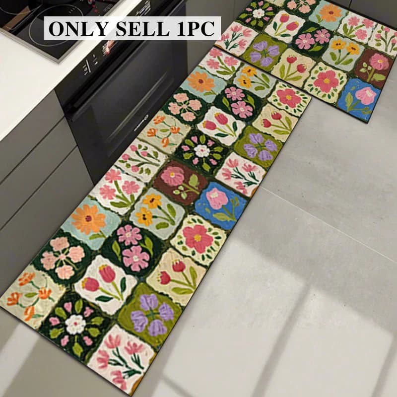 Kitchen Rug Pvc Waterproof Leather Carpet Long Non-slip Oil-proof Floor Mat American Plaid Floral Carpets Home Decoration Rugs