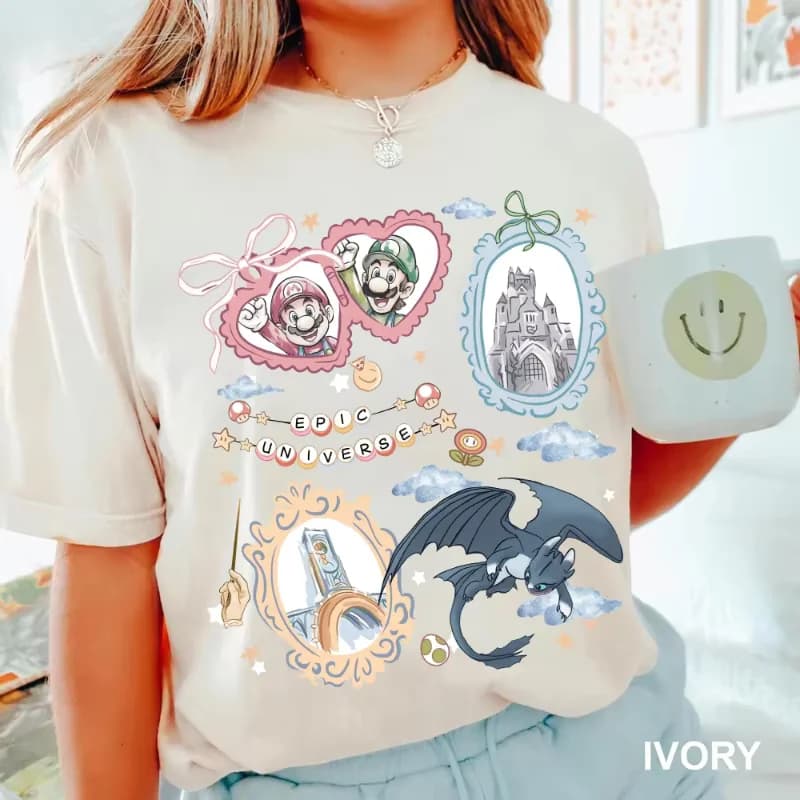 Maglietta Potdemiel Epic Universe Mario Luigi Drago Senza Denti 2026 Nuova Collezione Estiva Uomo Donna Y2K Hip-hop Cotone Oversize