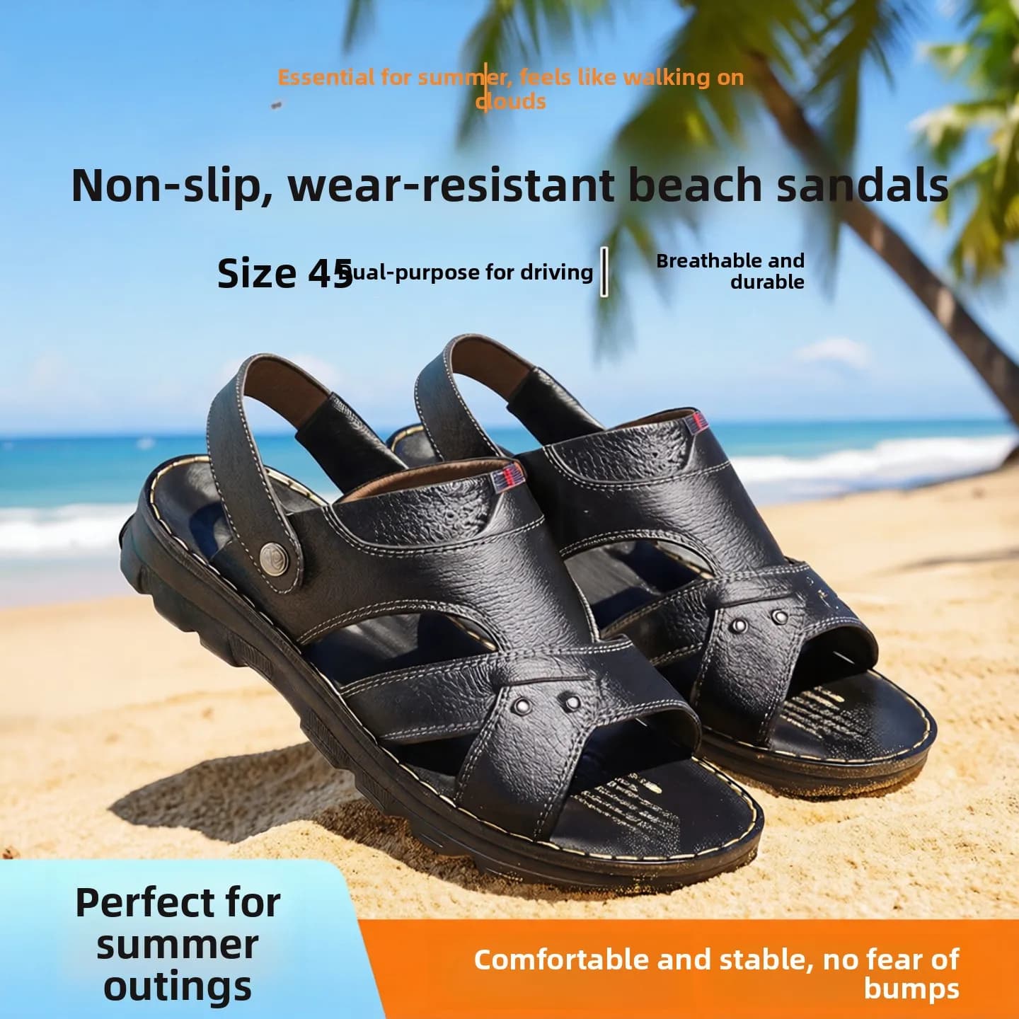 Men's Summer Outdoor Slippers Anti-Slip Wear-Resistant Large Size 45 Driving Dual-Purpose Sports Sandals Comfortable Breathable