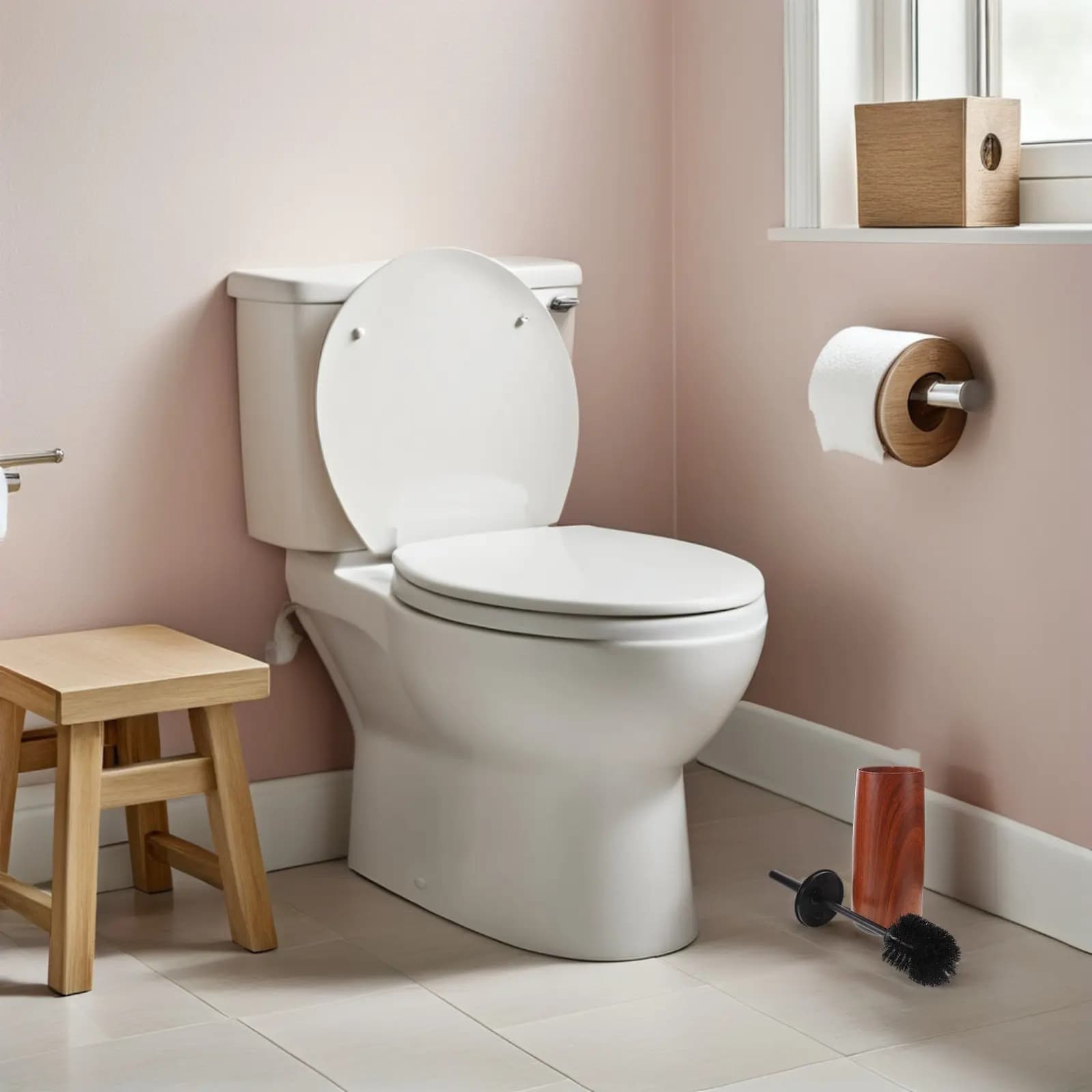 Wood Grain Toilet Brush with Handle Hidden Holder Deep Cleaning Toilet Bowl Scrubber Bathroom Essential Household Cleaning