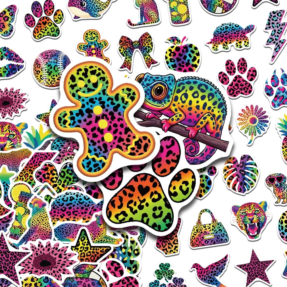 50pcs Y2K Colorful Leopard Print Stickers Neon Retro Print Decals For Laptop Suitcase Notebook Aesthetic Stickers DIY Gift