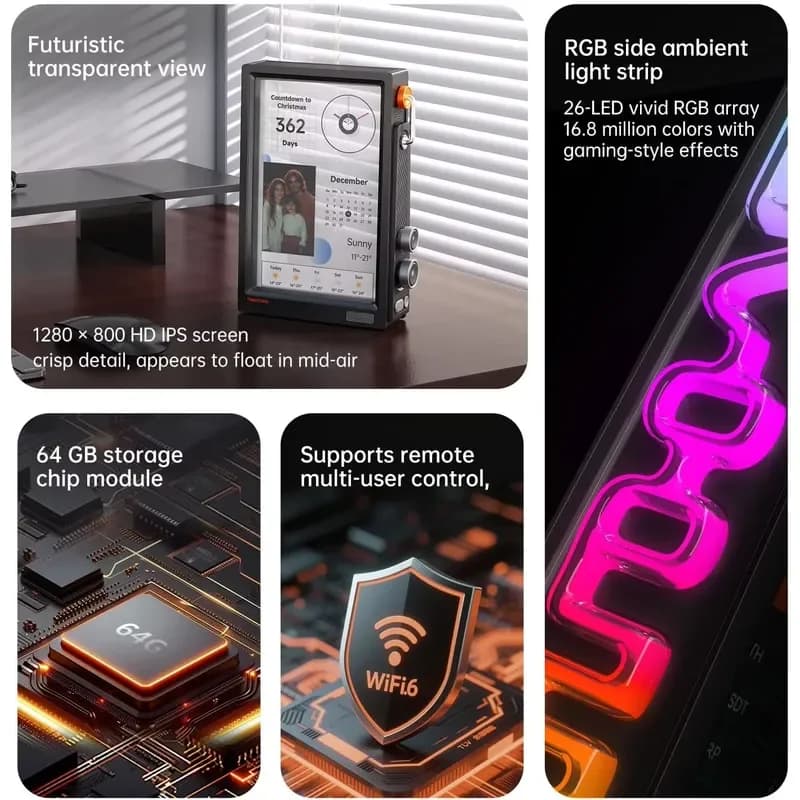 for Divoom Times Frame WiFi 10.1 Inch Digital Picture Frame 64GB Transparent Display Free App Photo Video Sharing Clock