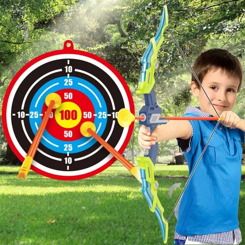 Set di Tiro con l'Arco per Bambini, Arco e Frecce con Bersaglio Luminoso a Ventosa, Gioco Sportivo all'Aperto, Giocattolo Luminoso, Regalo di Compleanno per Ragazzi