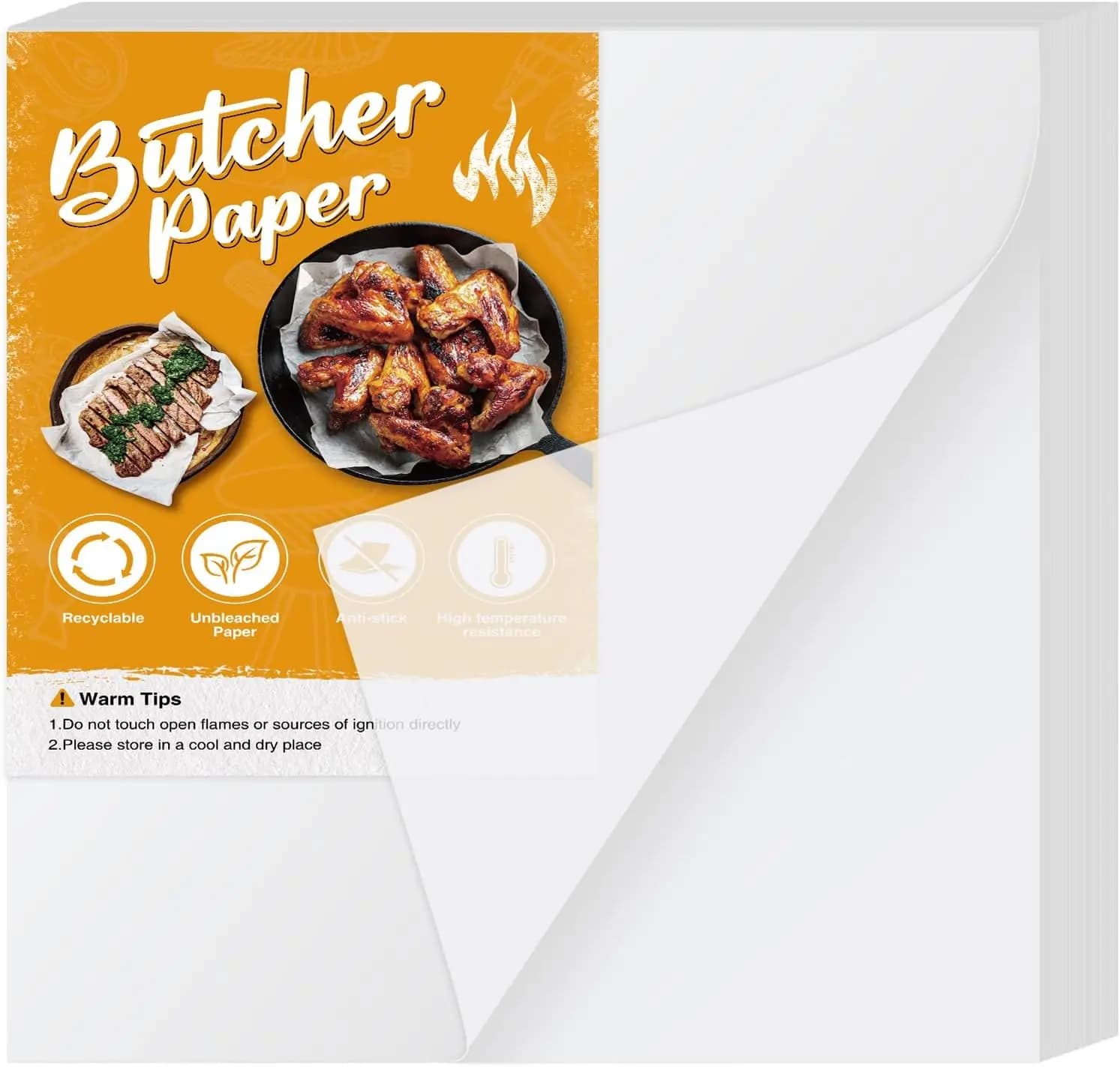 60Pcs White Butcher Paper Sheets 12x12 Inch - Unwaxed Disposable Wrapping Paper for Smoking Meats & Sublimation Heat Press