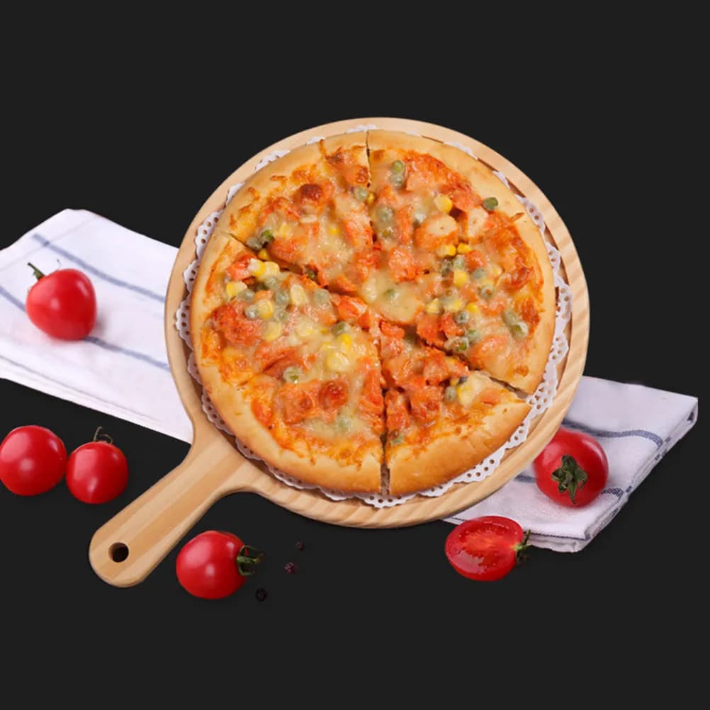 Tagliere per Pizza in Legno Rotondo Classico, Materiale Sicuro, Vassoio Facile da Usare, Piatto da 8 Pollici per Tagliare e Servire la Pizza