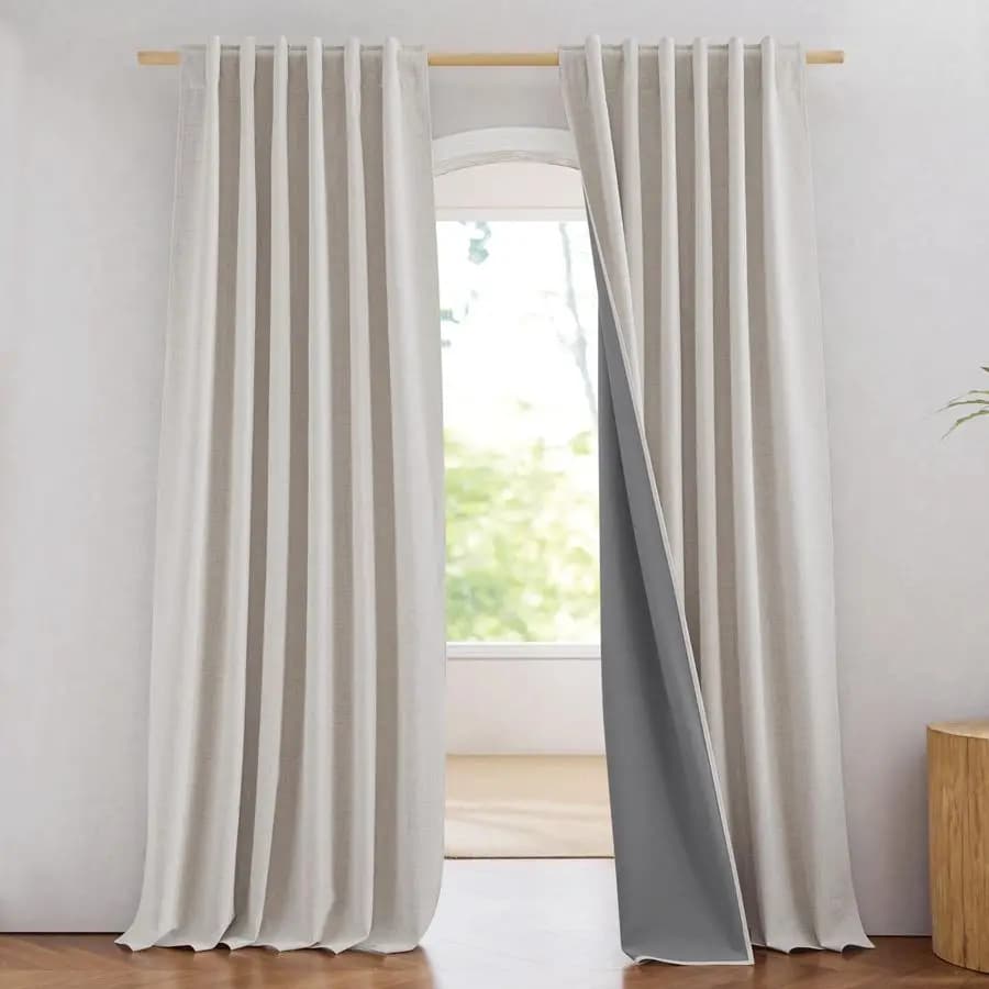 2 Paia di Tende Oscuranti in Lino Brich 100% for Dining Room, Lunghe 90 Pollici, Thermal Insulation with Privacy Coating