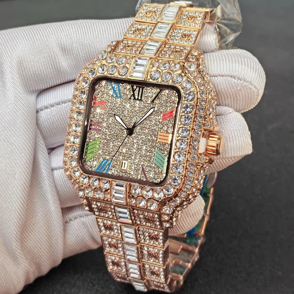 Orologio classico con diamanti di lusso per uomo Donna Tempo libero Orologi al quarzo da uomo alla moda Hip Hop Iced Out Orologi da polso maschili Montre Homme