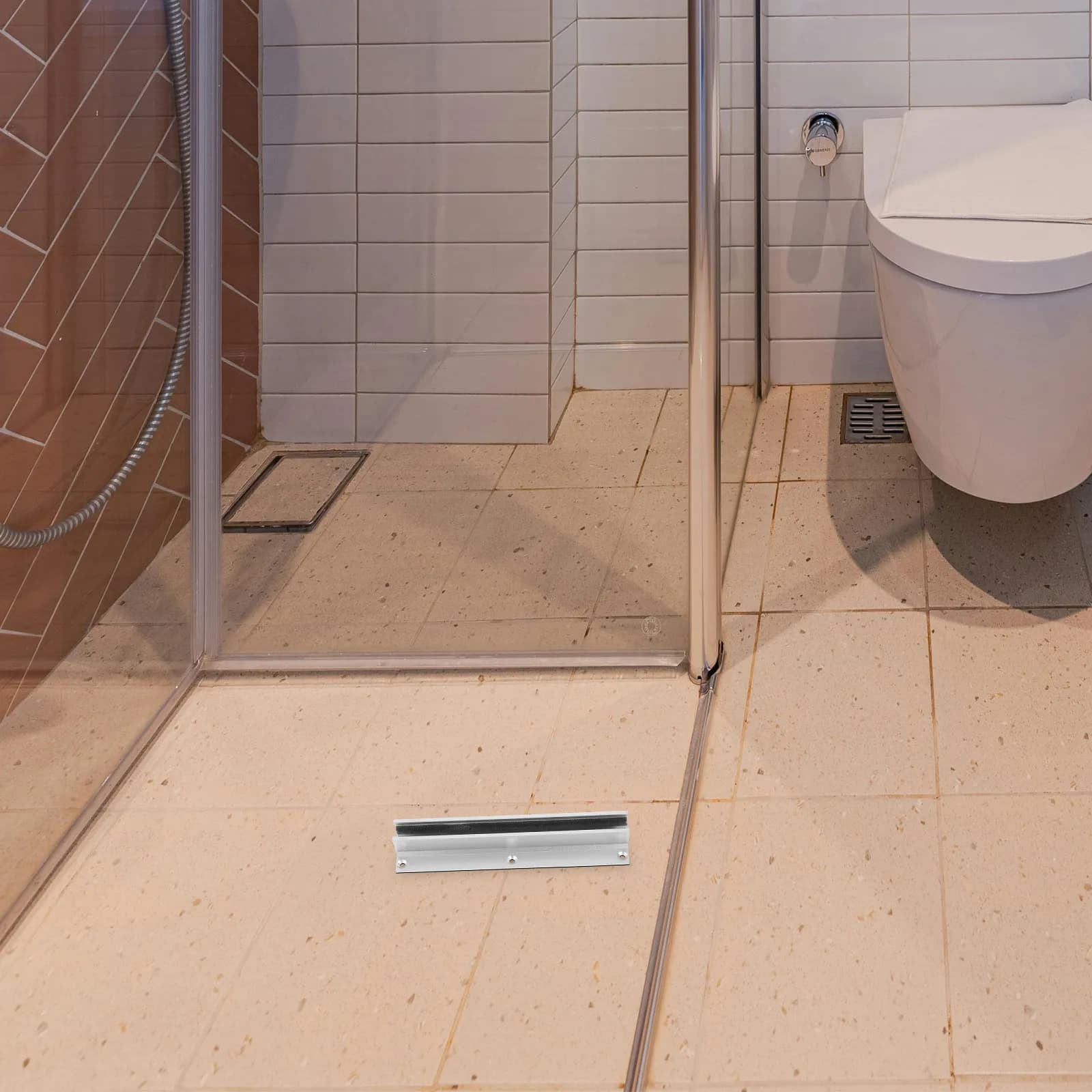 Shower Door Bottom Rail Guide for 8-14Mm Glass Frameless Sliding Doors Precise Positioning Anti-Collision Stopper Bathroom