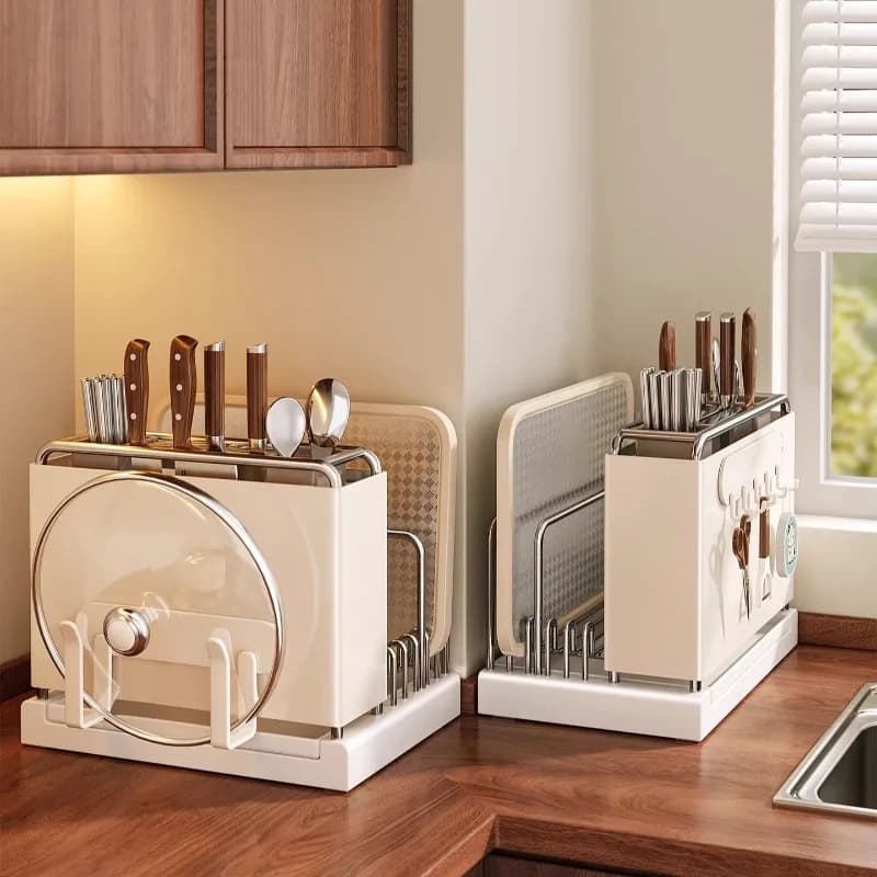 Multifunctional Knife Holder and Carbon Steel Kitchen Organizer, Tool Holder for Chef Knives, Store on the Worktop