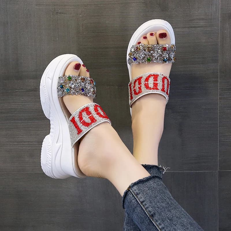 Faionable Diamond Thi Heel Pantofole da donna Abbigliamento da esterno Sandali con plateau con tacco alto Pantofole piatte open-toe Fairy Sle