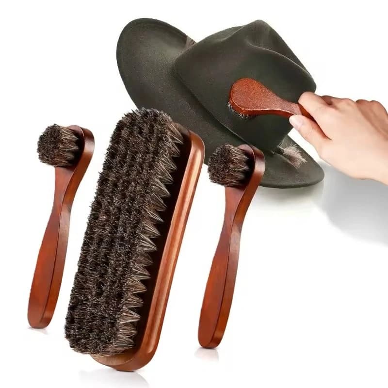 Set di spazzole per scarpe in crine di cavallo, spazzola per lucidatura e cura di stivali in pelle, per calzature in pelle scamosciata, auto, 3 pezzi, accessorio morbido per la pulizia delle scarpe