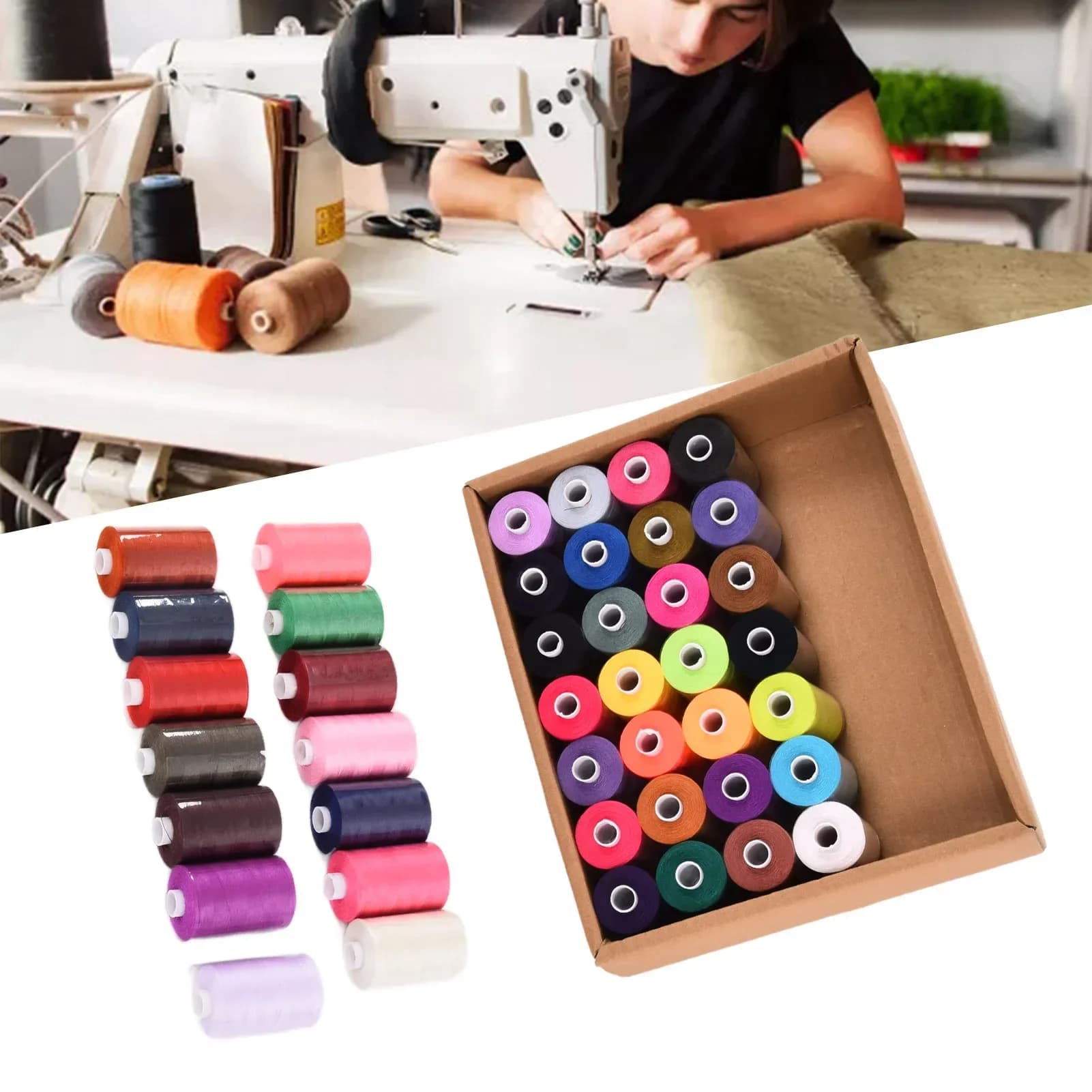 Set di fili da cucito in poliestere, 1000 iarde, 42 colori, kit di bobine da ricamo fai da te per la casa