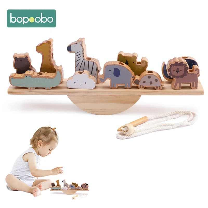 Giocattoli altalena per infilare animali per bambini Giocattoli impilabili in legno Blocchi Gioco Montessori Abilità di equilibrio pratica Regalo educativo per bambini