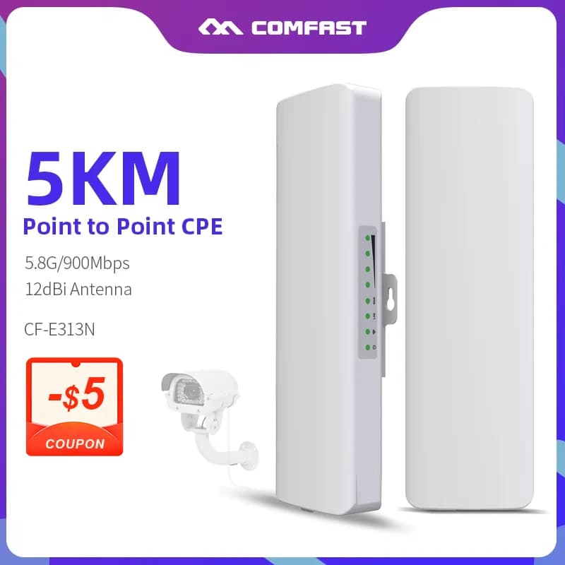 COMFAST Bridge Wireless AP 5KM 900Mbps 5.8Ghz per Esterni, Estensore di Segnale Wi-Fi a Lunga Distanza, CPE, Access Point, Ripetitore/Amplificatore