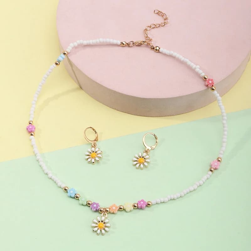 Set di gioielli con fiori carini per tutti i giorni, 3 pezzi/set – Fili di perline con delicati pendenti per uno stile elegante e senza sforzo.