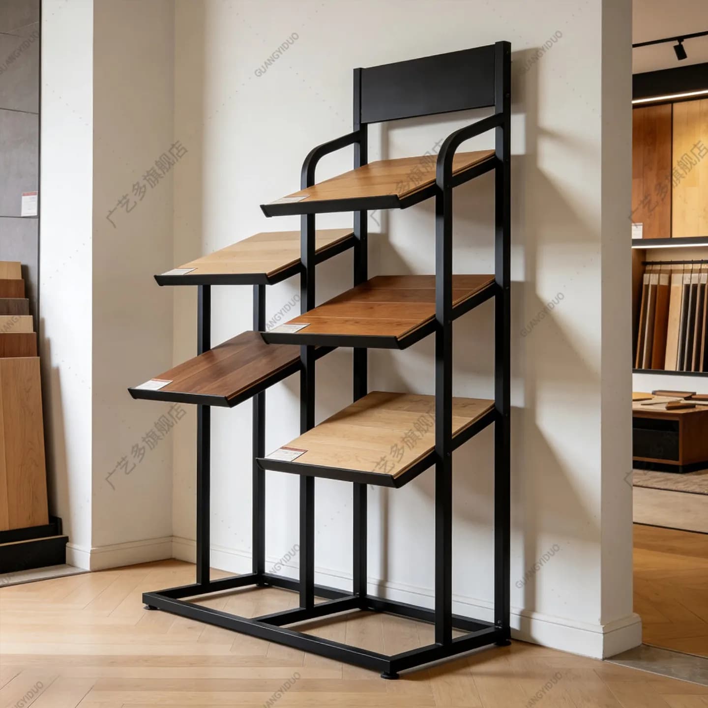 Espositore per Piastrelle in Legno, Espositore per Porta Armadio, Espositore in Alluminio per Campioni di Pietra, Scaffale Integrato a Soffitto