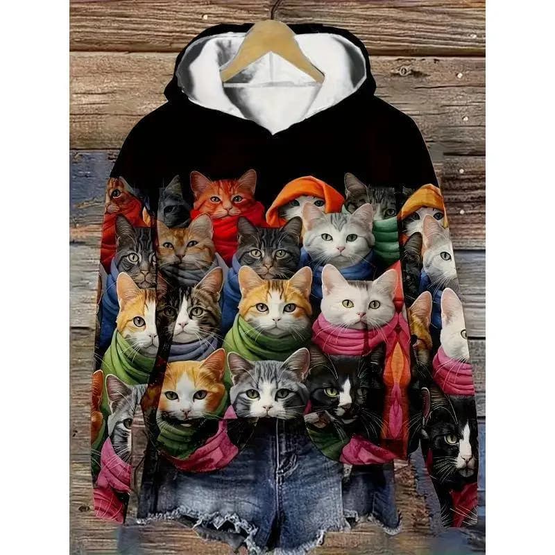 Women's Printed Hoodie Casual Sportswear Three-piece Set Winter Animal Patterned Sweatshirt with Hood from Mainland China