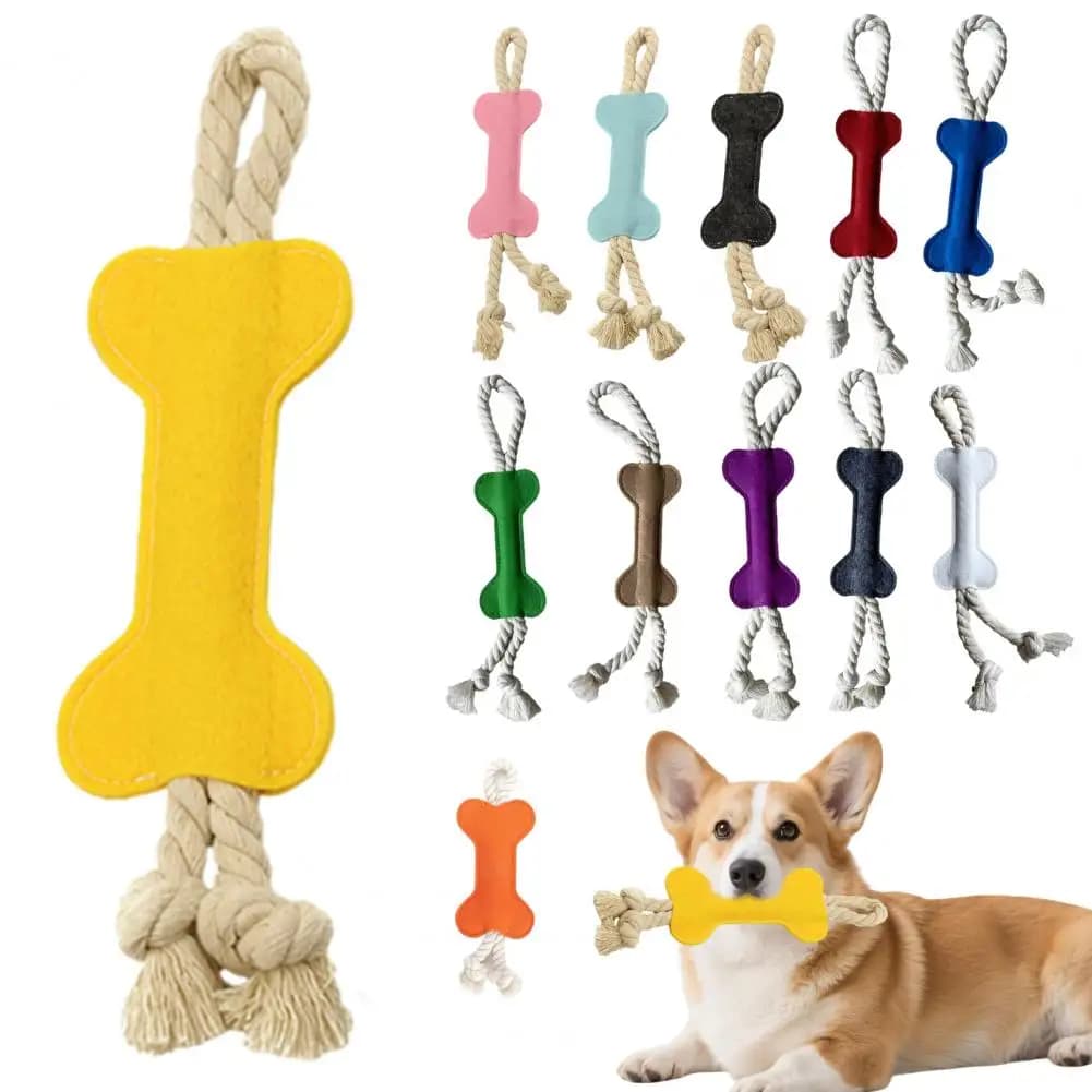 Dog Tug Toy Pet Toy Dog Rope Toy for Teeth Felt Bone Chew for Puppies Interactive Tug-of-war Pet for Healthy Play Teething