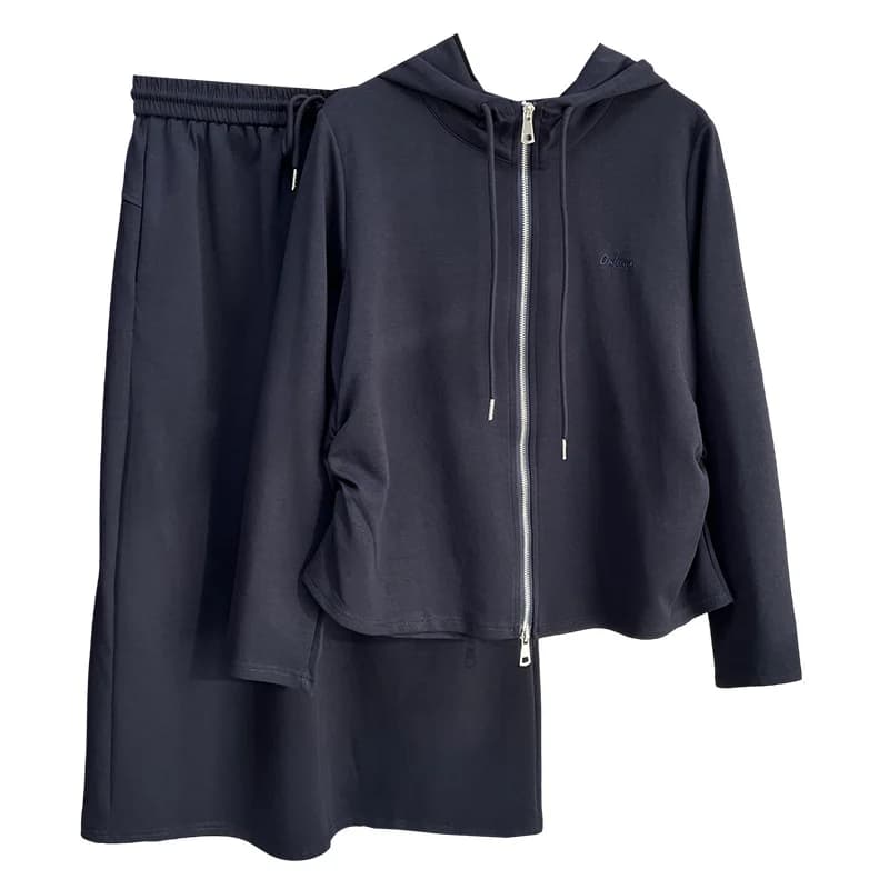 XXXXL Moda Plus Size Set da donna Autunno Nuovi vestiti Casual Giacca con cerniera con cappuccio e gonna Set da due pezzi