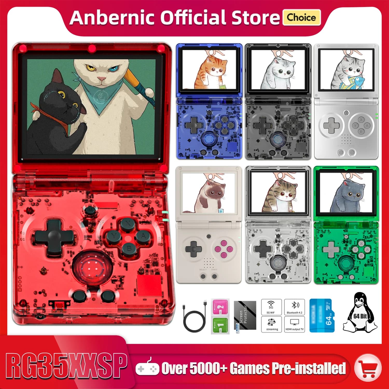 ANBERNIC NEW portable gaming console RG35XXSP Flip 3.5-inch IPS shell video game console 64-bit Linux system Online game 64G