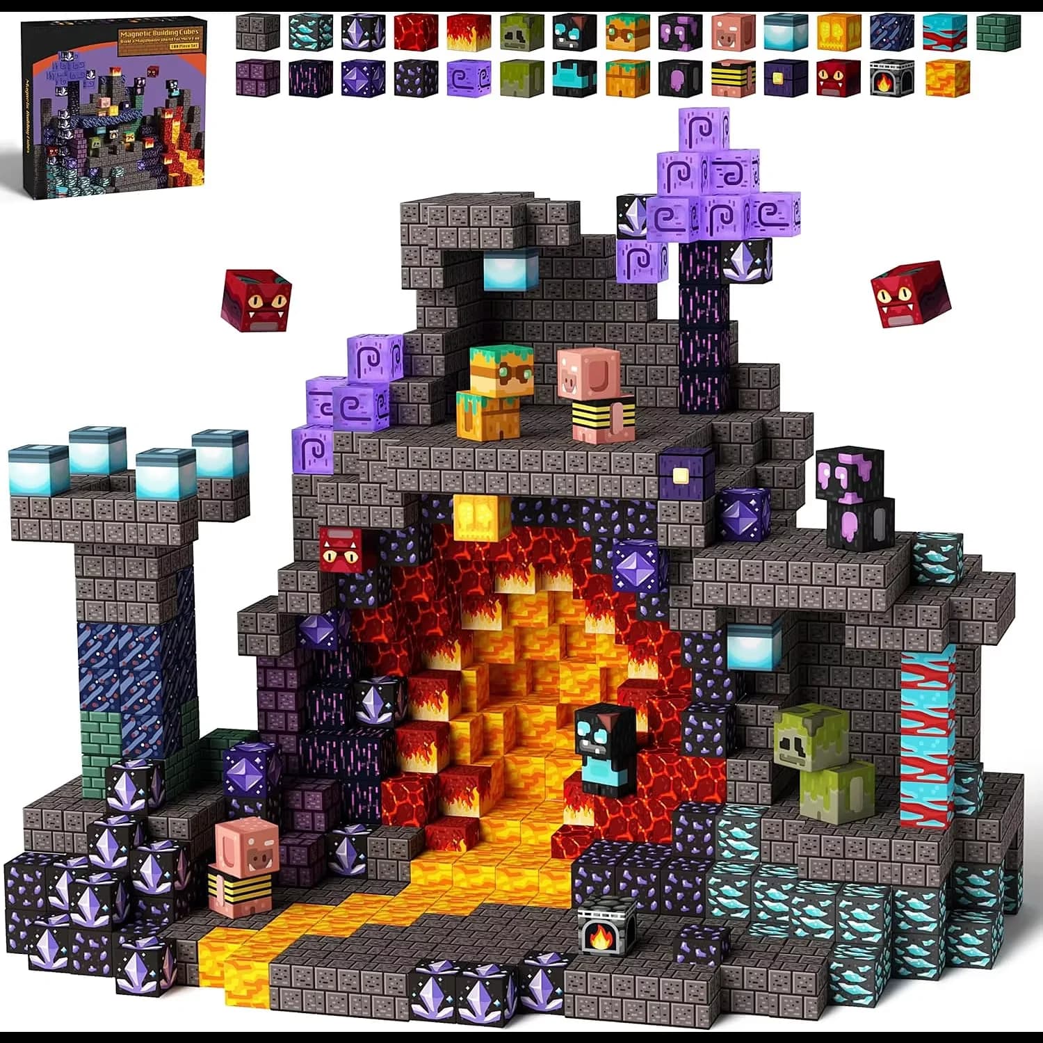 Mattoncini Magnetici Black Cave Fort, 100 Pezzi, Giocattoli Montessori STEM per Bambini dai 3-8 Anni, Blocchi da Costruzione per Gioco Creativo e Sensoriale