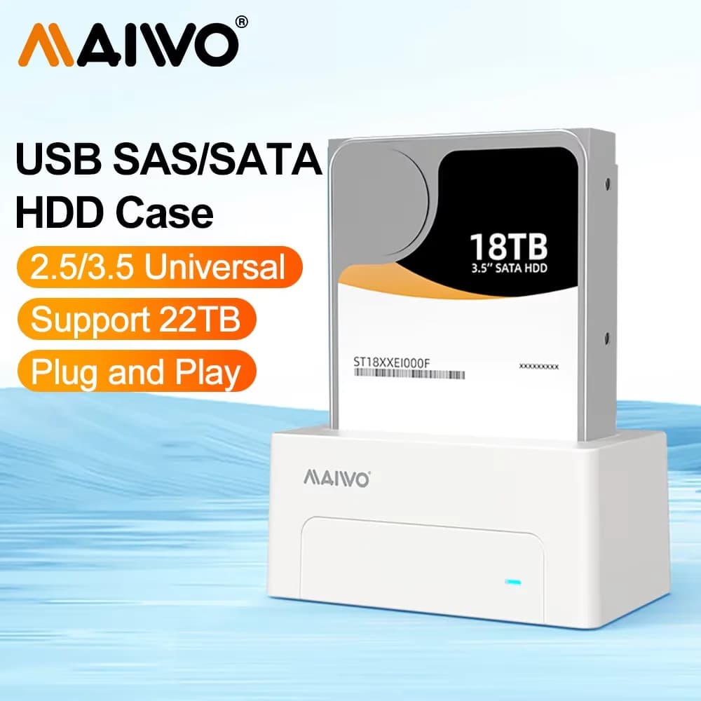 Custodia per disco rigido esterno MAIWO Custodia per disco rigido esterno SAS da 2,5/3,5 pollici per custodia per disco HDD SSD da 2,5/3,5 "SATA a USB 3.0 Docking station per HDD