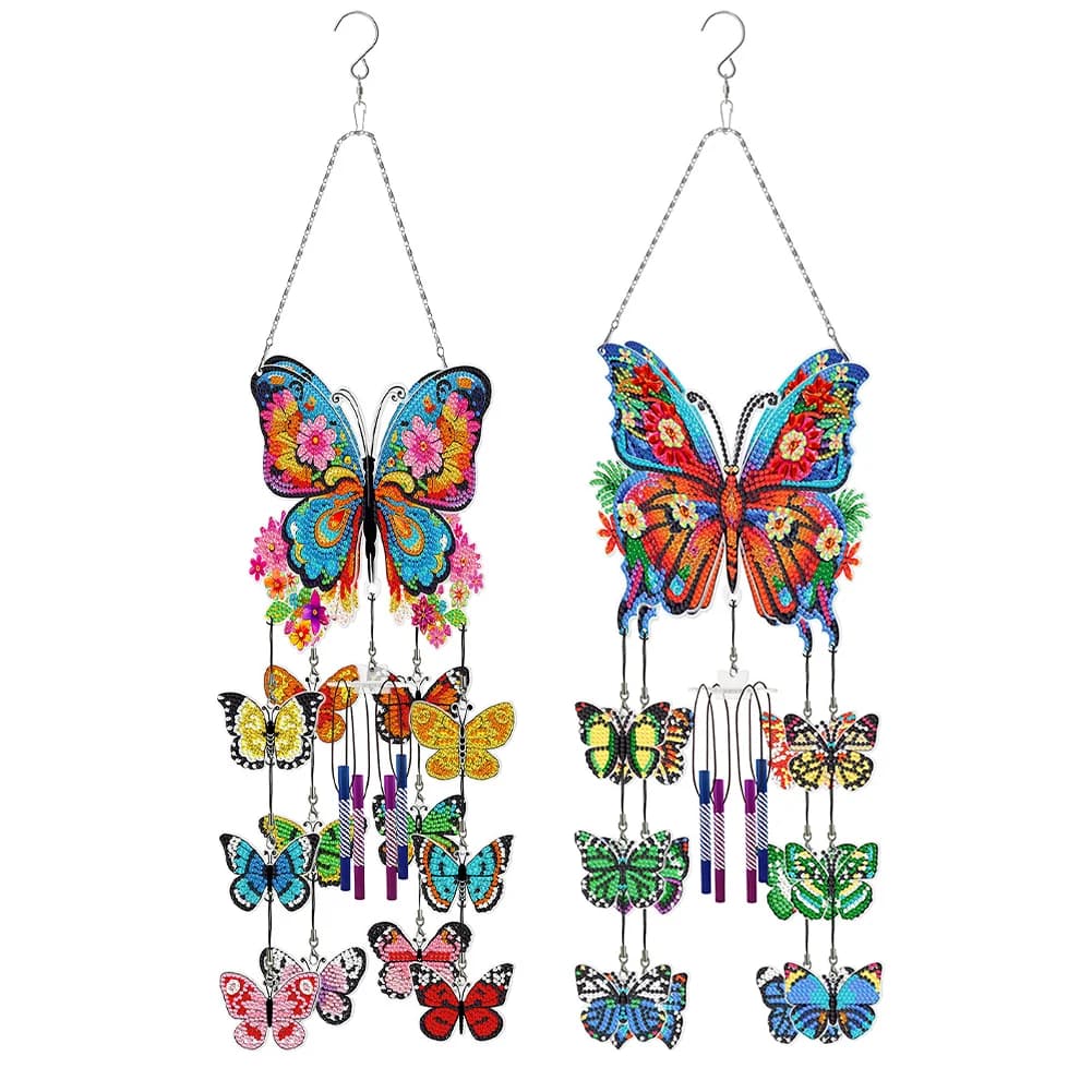 Flower Butterflies Wind Chime Diamond Painting Home Decor 5D DIY Diamond Painting Dots Pendant for Garden Window Decoration