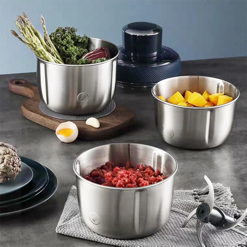 MR-9401 Household Electric Meat Grinder 3 Bowls Stainless Steel Meat Chopper Vegetables Fruit Blender 0.8-1.5L Capacity