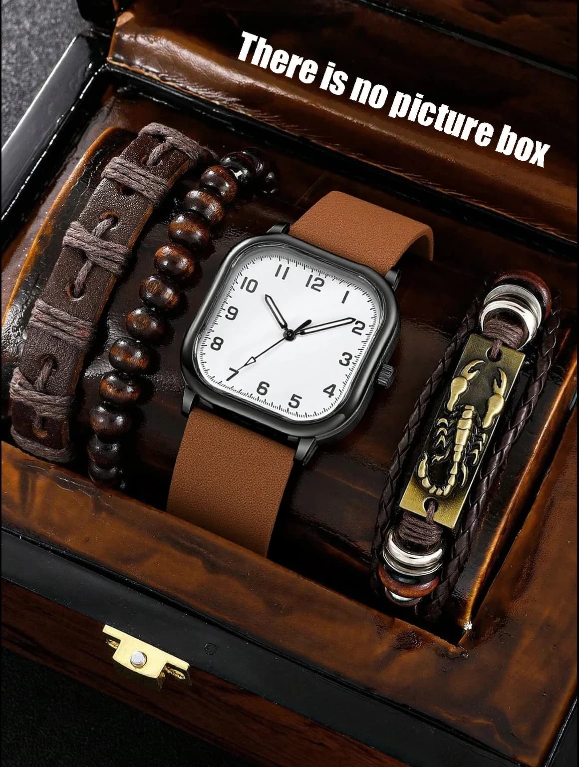 No gift box; set of men's watches and bracelets with four-piece leather strap; suitable for party gifts.