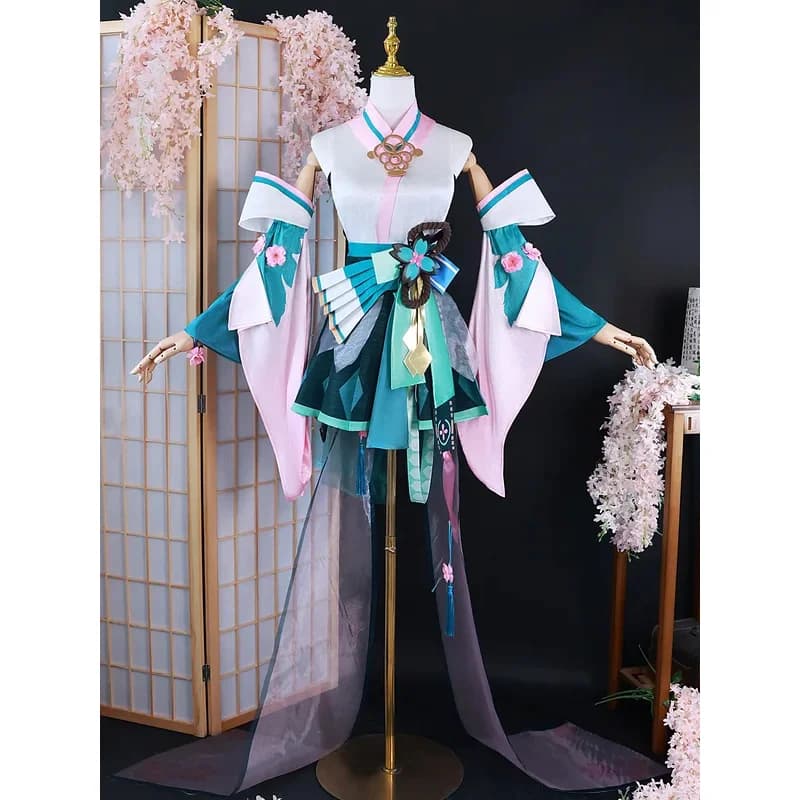 Game Onmyoji Linkage SSR Costume Full Set Miku Cosplay Fairy Dress Kimono Yukata Wig Outfit Uniform Prop Halloweena;6'x,9;y'