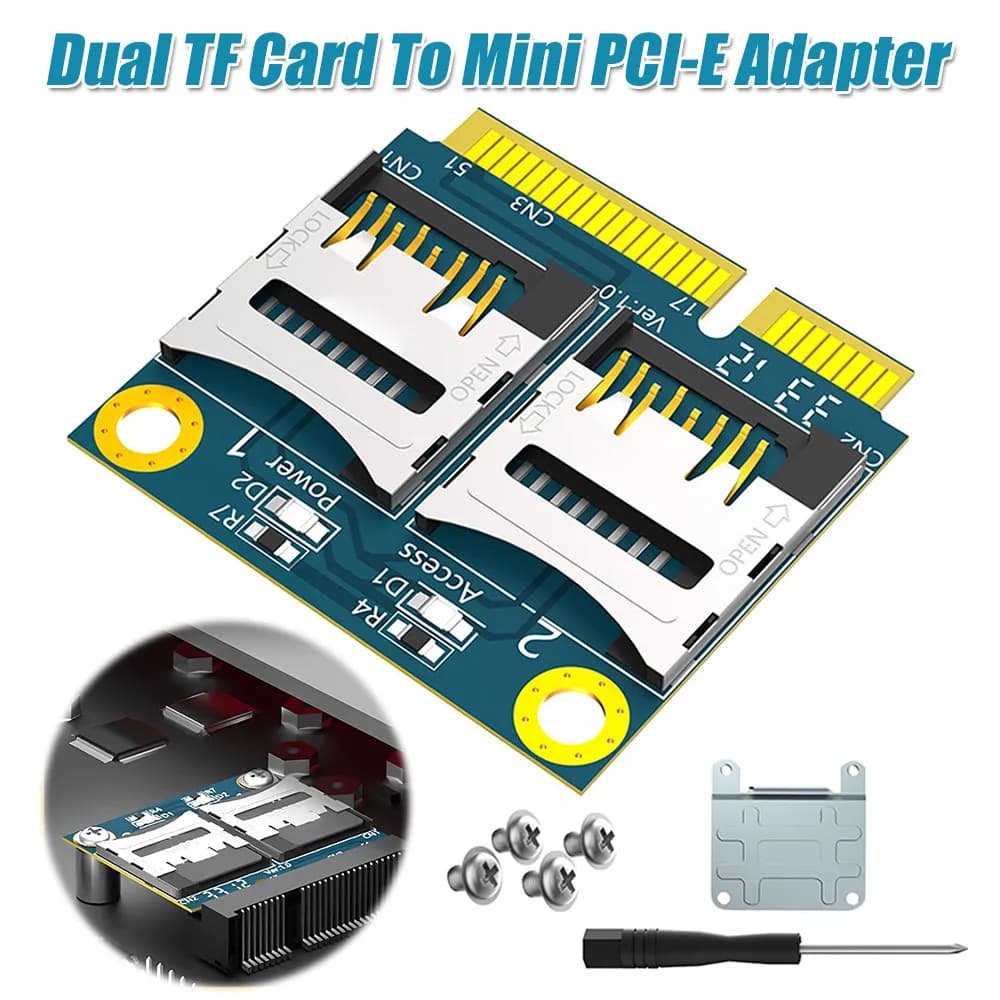 Adattatore per doppia scheda TF a slot Mini PCI-E con mezza staffa, adattatore per scheda Mini PCI Express, lettore di schede di memoria