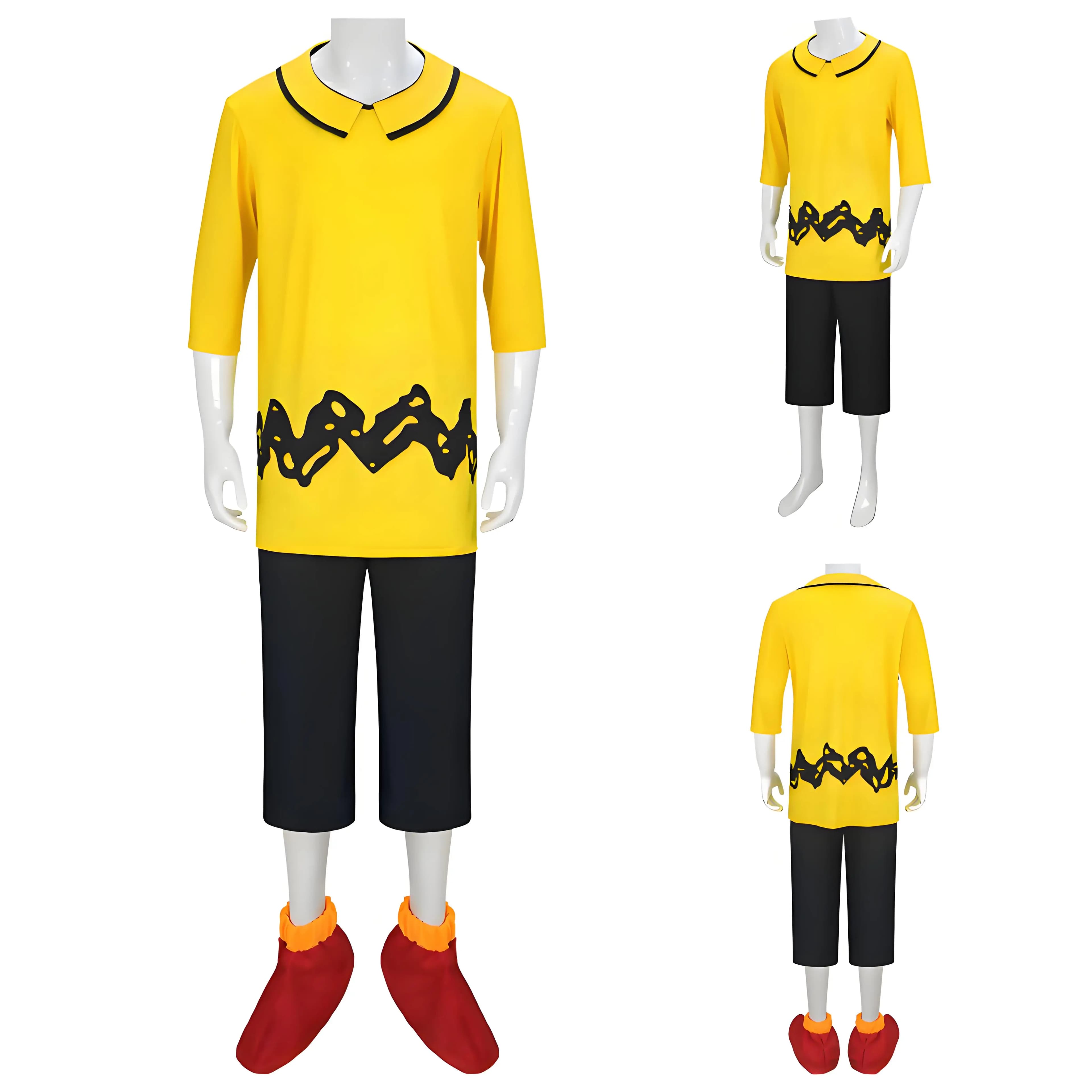 Anime Charlie Brown Cosplay Costume For Men Yellow Shirt Pants Full Set Halloween Fantasia Disguise Costume