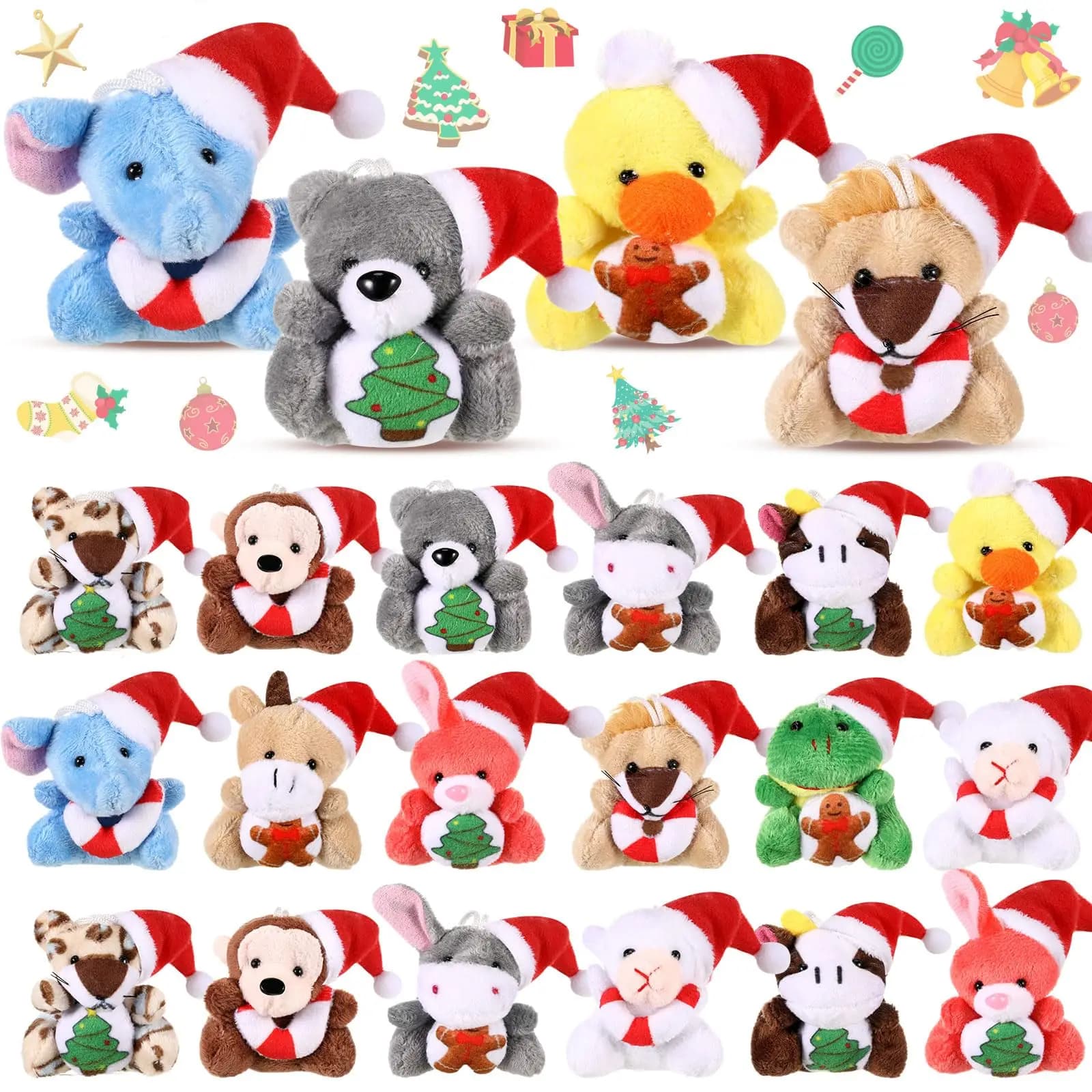 12-120 pezzi mini animali giocattoli di peluche animali di peluche di Natale sfusi per regali di Natale albero di Natale ornamenti di peluche riempitivi per sacchetti di regali
