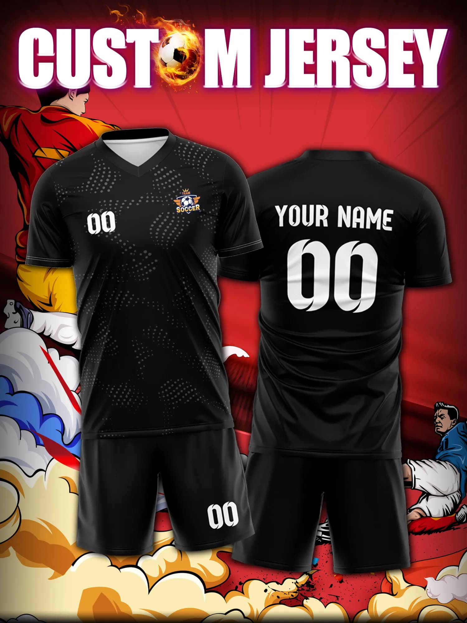 Customized football jersey with image, number and custom name, fresh anti-odor football top all day long