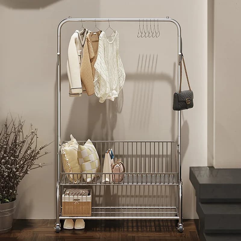 Household Goods Hanger Floor Standing Bedroom Drying Hanger Mobile Portable Luxury Corner Coat Rack Clothes Rack Organizer