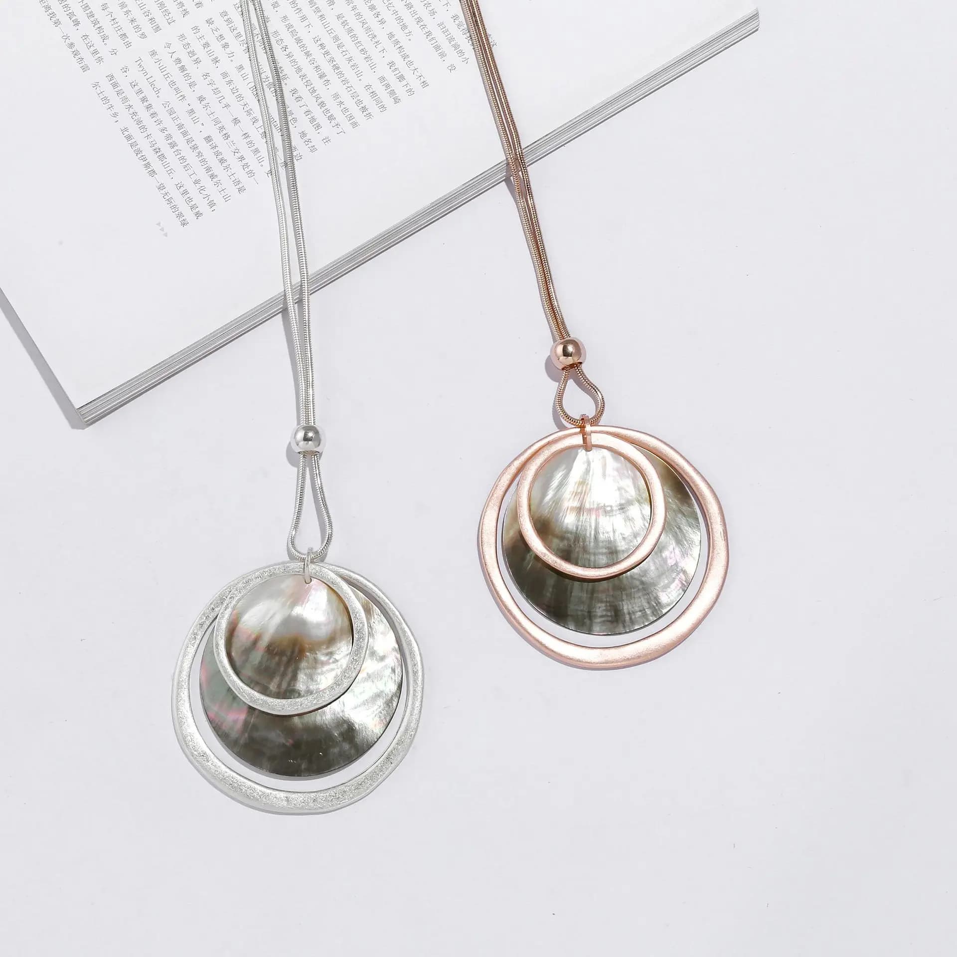 Hot Selling Necklace European and American Popular Geometric Natural Shell Pendant Long Women's Sweater Chain