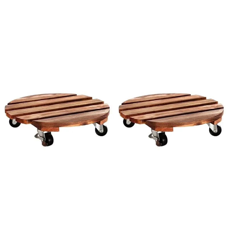 AT43-2X Plant Cart With Wheels, Heavy-Duty Plant Rack, Round With Metal Lockable Wheels, Suitable For Outdoor/Indoor Use
