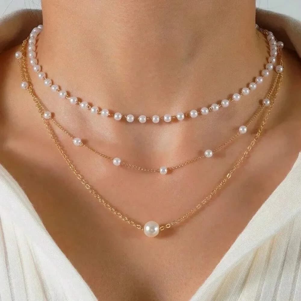 Three-Layer Women's Necklace with Light Luxury Fashion Pearl Chain, Elegant Versatile Accessory for Ladies