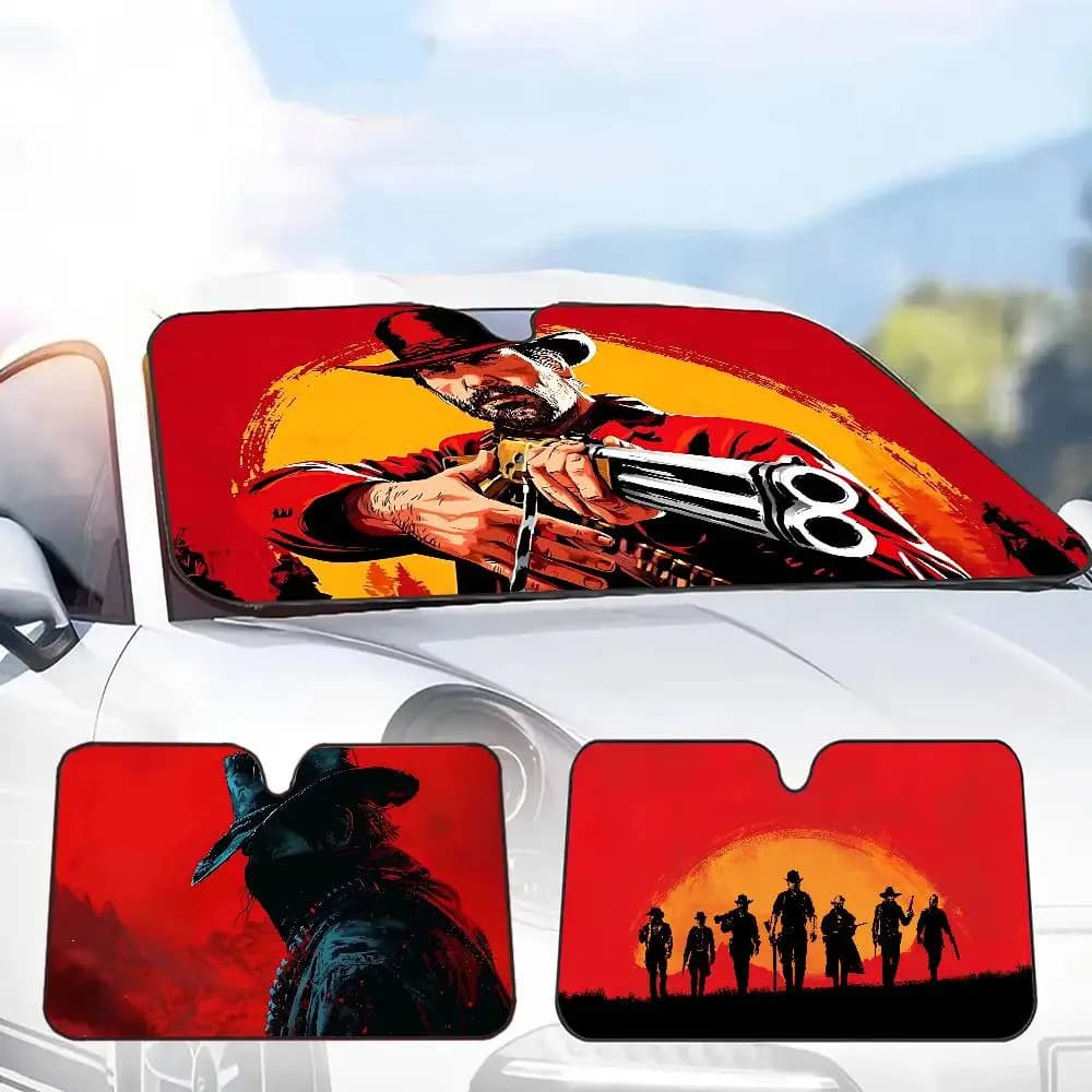 Pellicola Parasole 3D per Parabrezza Auto R-Red D-Dead R-Redemption, Regalo Originale, Visiera Anteriore 70x130cm