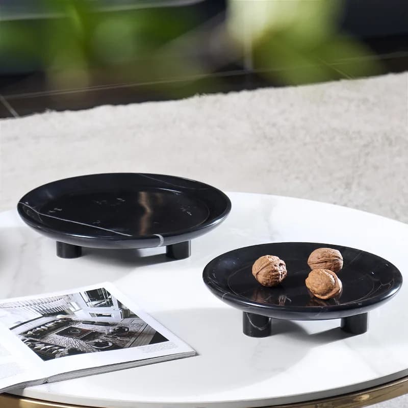 YFY European natural marble round household living room coffee table desktop dried fruit snack plate-2pcs