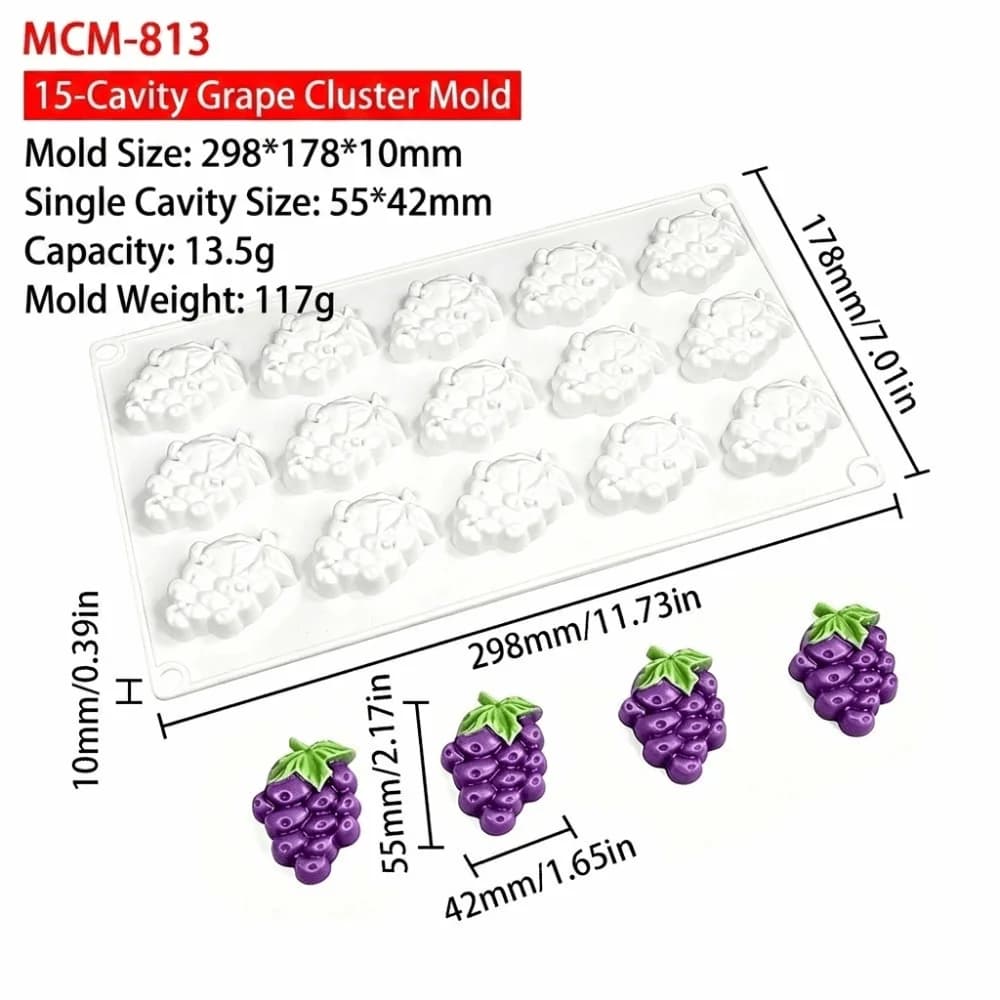 15-Cavity Silicone Mold Reusable Flexible Grape Cluster Silicone Mold Grape Non-Stick DIY Ice Cream Mold Dessert Making