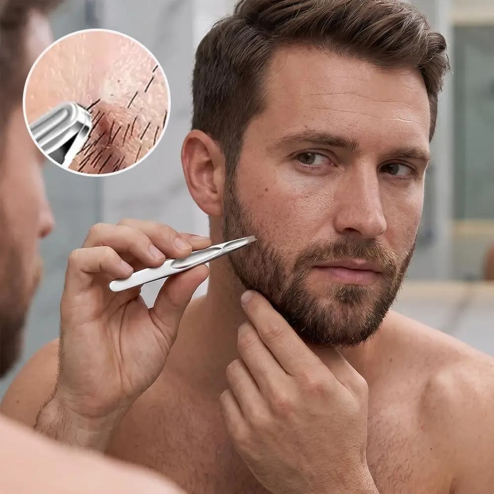 Stainless Steel Round Tip Precision Tweezers Duty Thickened Beard Hair Removal Clip High Accuracy Seamless Clamp Grooming Tool