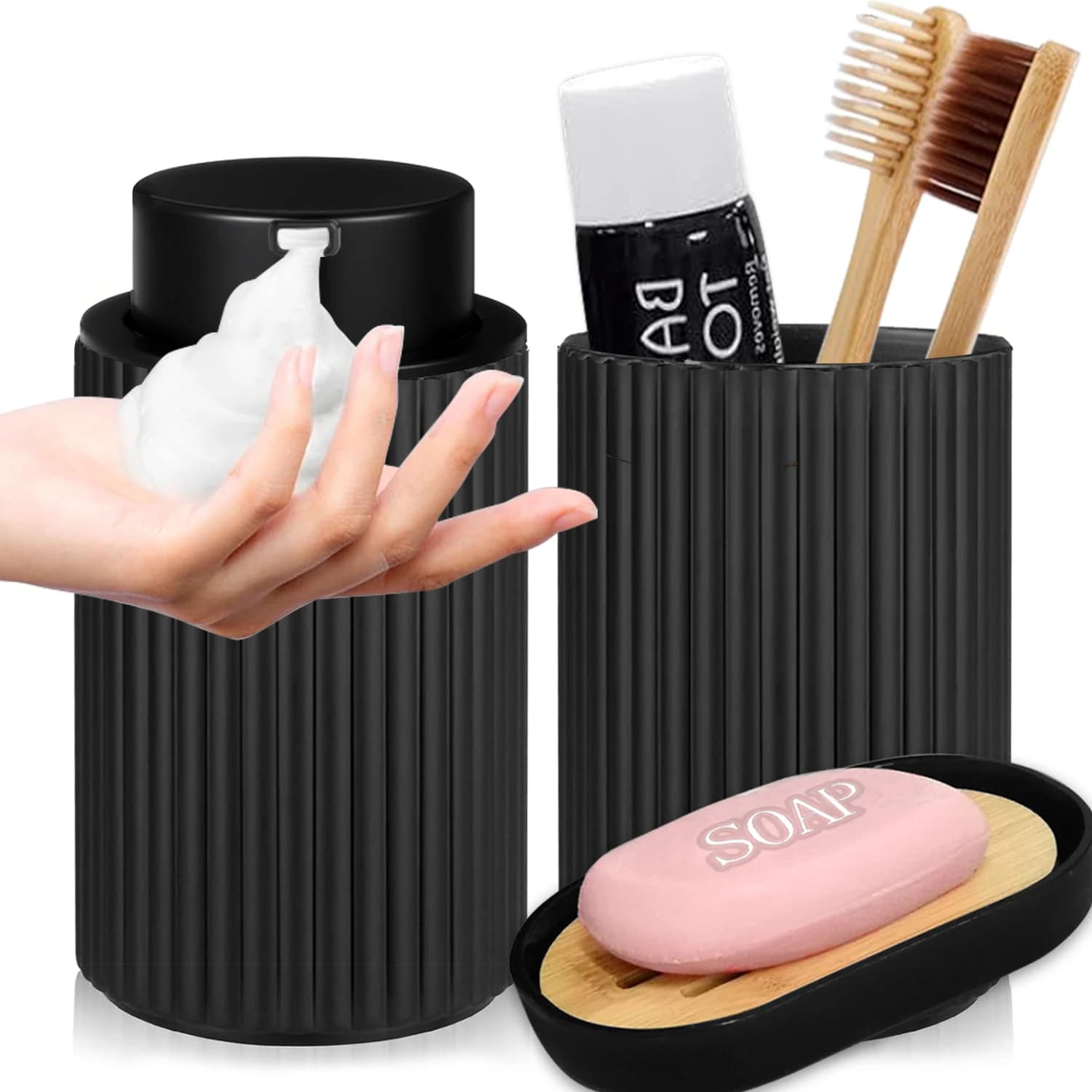 Dispenser di sapone schiumogeno Contenitori per sapone per le mani e spazzolino da denti Set di dispenser di sapone in schiuma per decorazioni per la fattoria del bagno