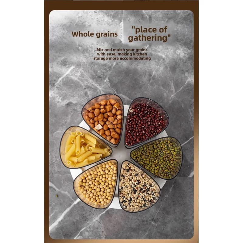 Rotating Compartment Sealed Jar, 6-in-1 Moisture-Proof Grain Rice Storage Container Household